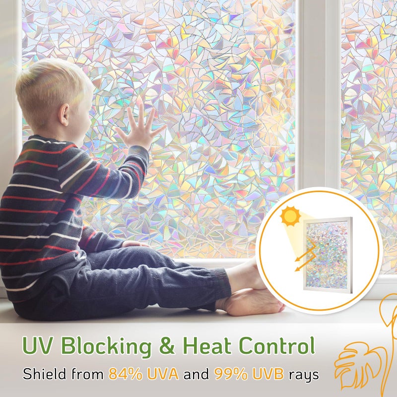 LUTE Window Privacy Film, Rainbow Window Film, 3D Decorative Stained Glass Cling, Non-Adhesive Vinyl Static Cling Removable Glass Stickers, Sun UV Blocking Decal Covering for Home, 23.6 x 78.7 inches - Image 5
